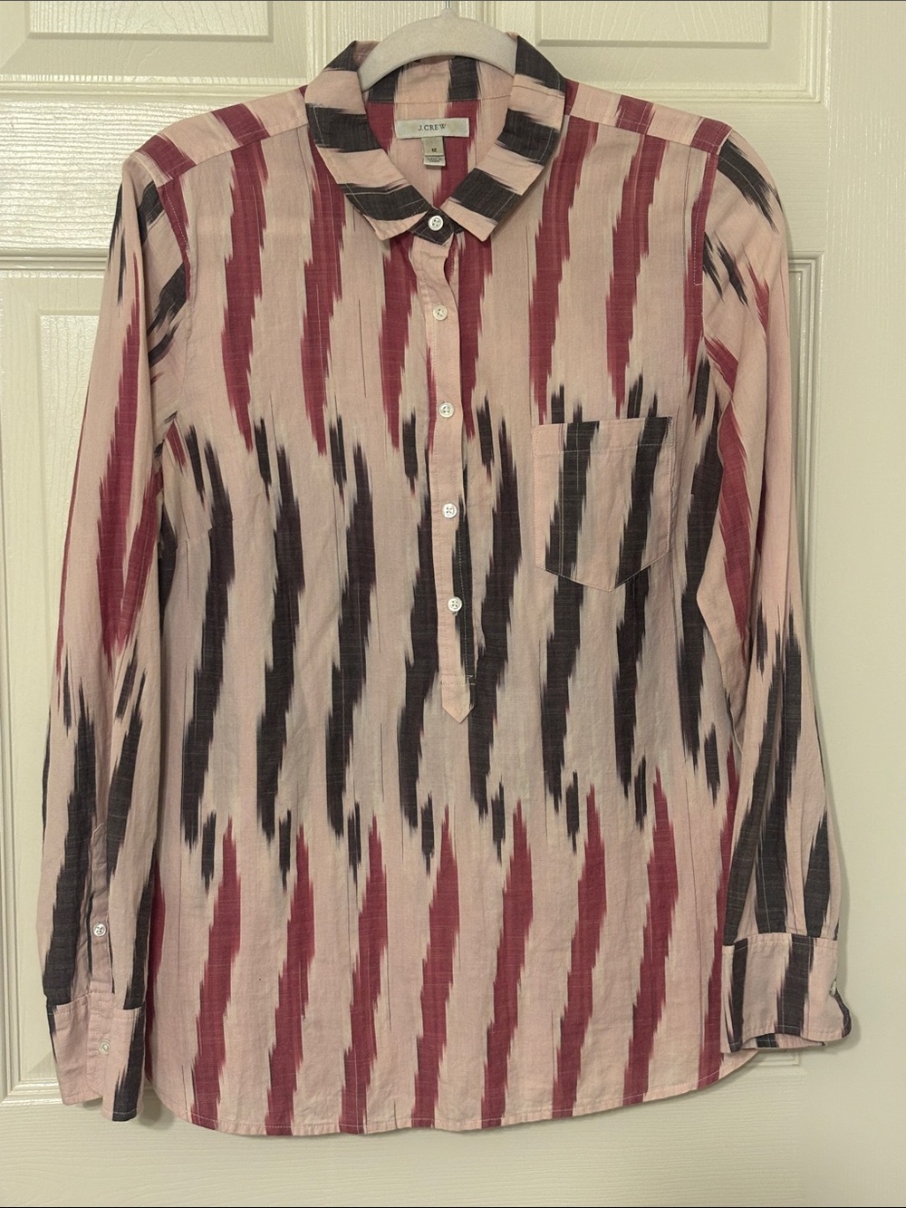 J. Crew Pink & Burgundy Ikat-Stripe Button Soft Cotton Shirt 12